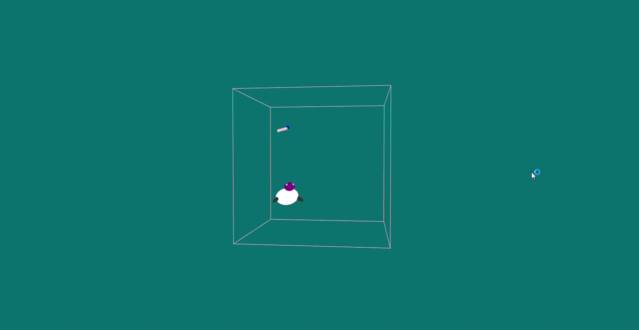 OpenGL 3D Vivarium demonstration showing creatures within a wireframe tank